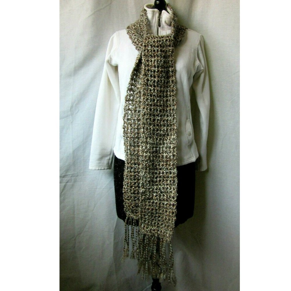 Extra Long Chunky Multicolor Brown Scarf 89x5 Handmade Crochet Mens Women NWT